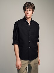 Black Slim Fit Long Sleeve Oxford Shirt - Image 1 of 8