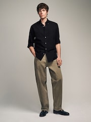 Black Slim Fit Long Sleeve Oxford Shirt - Image 2 of 8