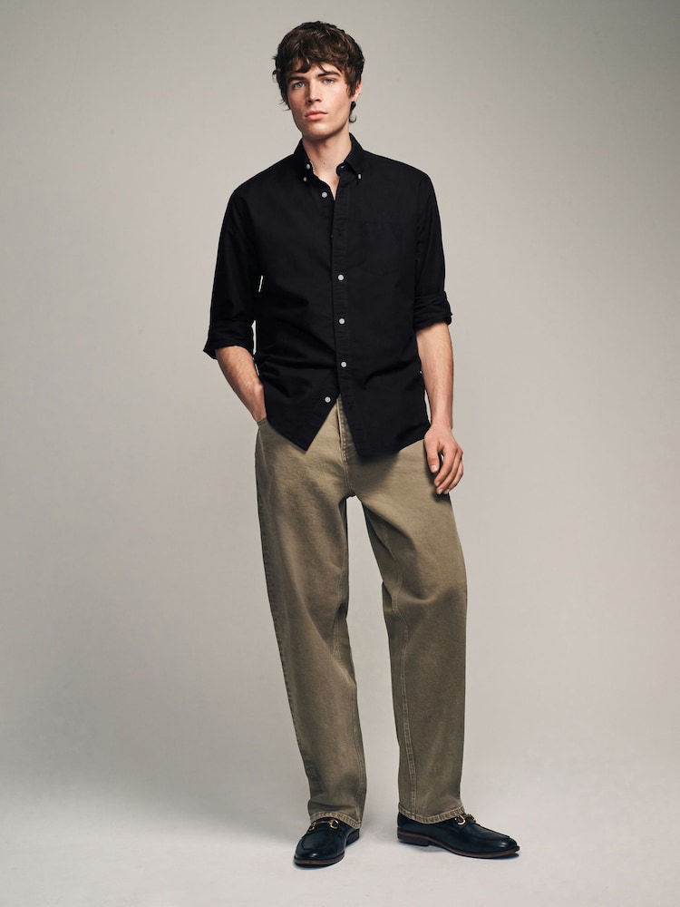 Black Slim Fit Long Sleeve Oxford Shirt - Image 2 of 8