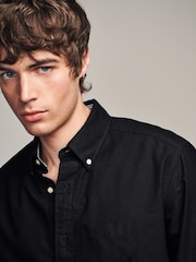 Black Slim Fit Long Sleeve Oxford Shirt - Image 4 of 8
