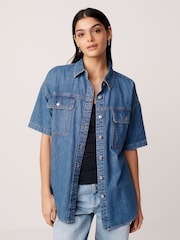 Mid Blue Short Sleeve Denim Shirt - Image 1 of 6