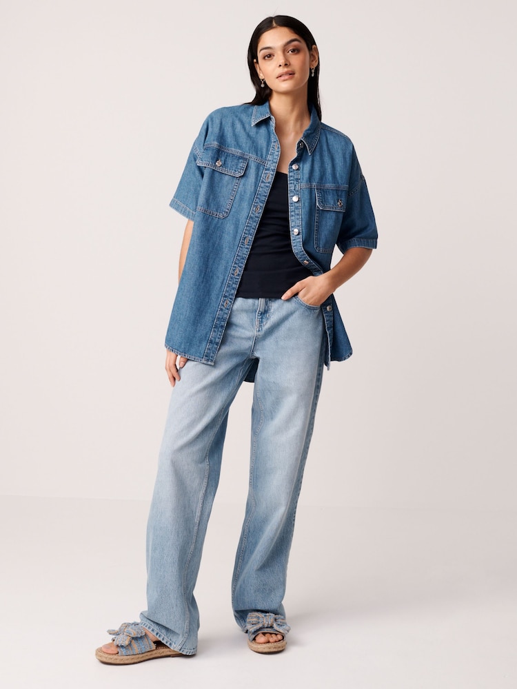 Mid Blue Short Sleeve Denim Shirt - Image 2 of 6