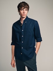 Navy Blue Slim Fit Long Sleeve Oxford Shirt - Image 1 of 8