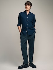 Navy Blue Slim Fit Long Sleeve Oxford Shirt - Image 2 of 8