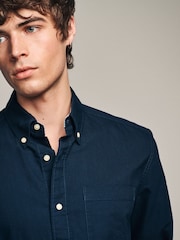 Navy Blue Slim Fit Long Sleeve Oxford Shirt - Image 4 of 8