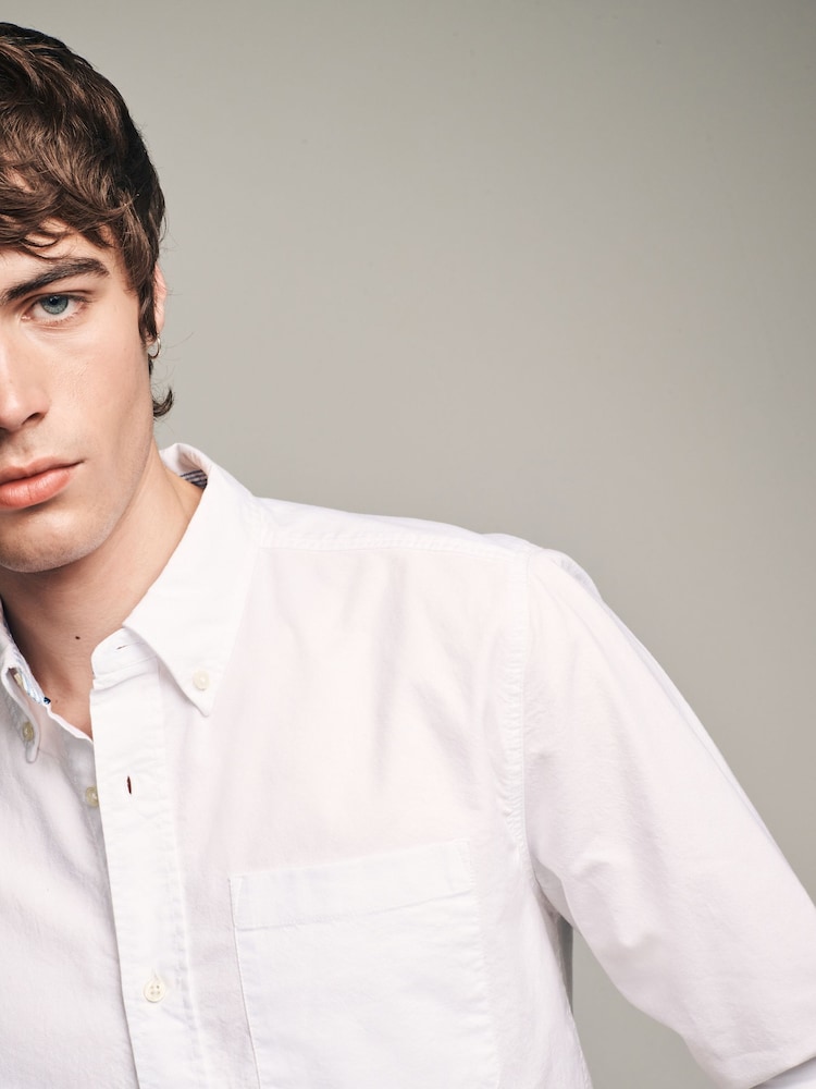 White Slim Fit Long Sleeve Oxford Shirt - Image 4 of 8
