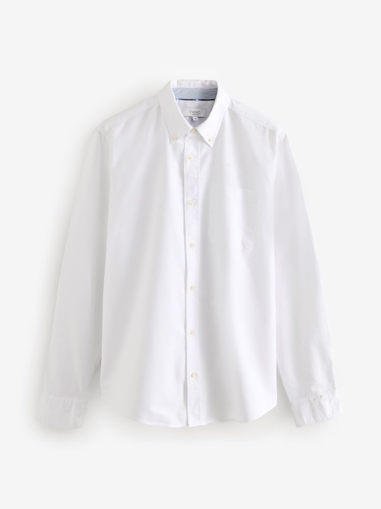 White Slim Fit Long Sleeve Oxford Shirt - Image 5 of 8