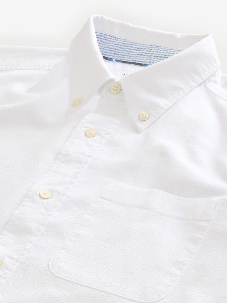 White Slim Fit Long Sleeve Oxford Shirt - Image 7 of 8