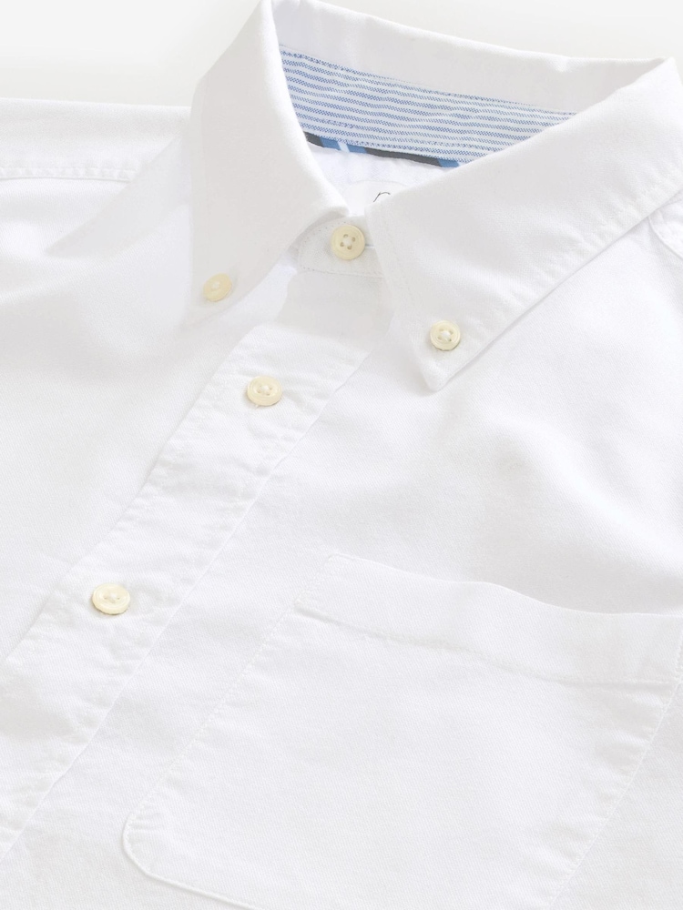 White Slim Fit Long Sleeve Oxford Shirt - Image 8 of 8