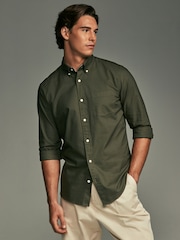 Dark Green Slim Fit Long Sleeve Oxford Shirt - Image 1 of 9