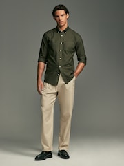 Dark Green Slim Fit Long Sleeve Oxford Shirt - Image 3 of 9