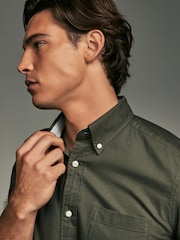 Dark Green Slim Fit Long Sleeve Oxford Shirt - Image 4 of 9