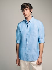 Light Blue Slim Fit Long Sleeve Oxford Shirt - Image 1 of 8