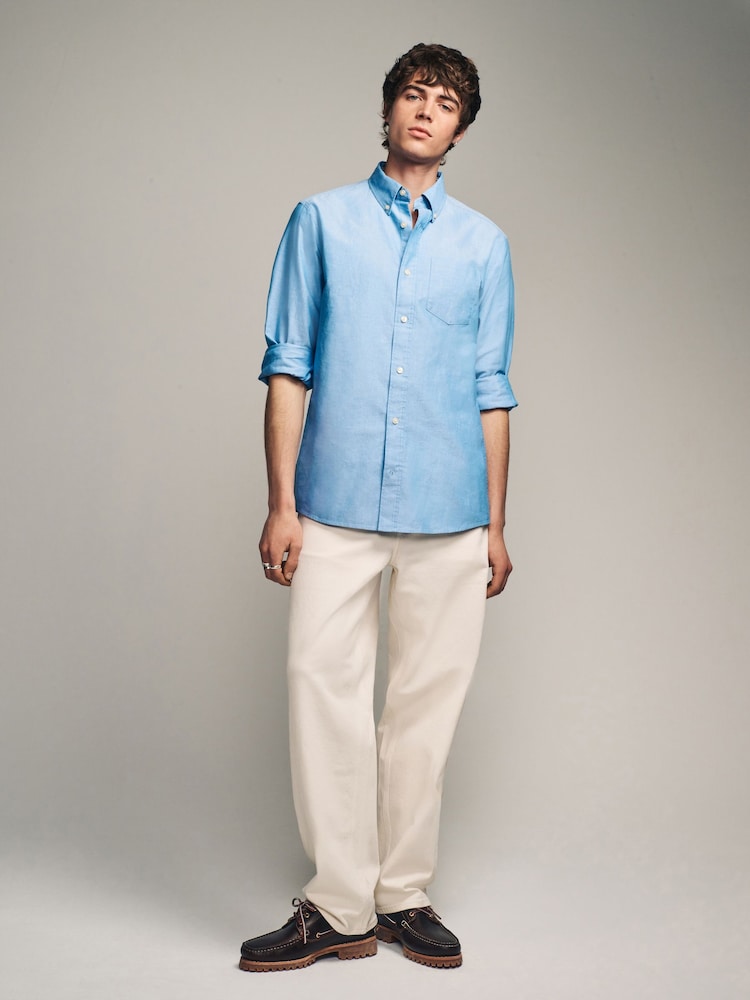 Light Blue Slim Fit Long Sleeve Oxford Shirt - Image 2 of 8