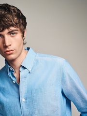 Light Blue Slim Fit Long Sleeve Oxford Shirt - Image 5 of 8