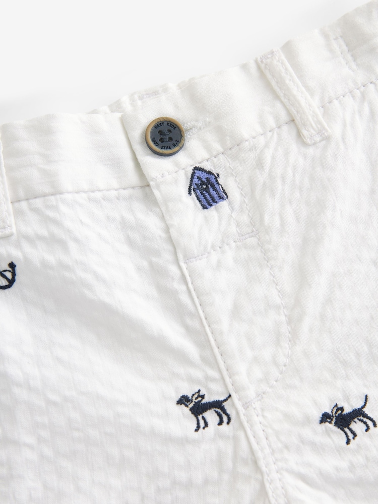 White 100% Cotton All-Over Embroidered Chinos Shorts (3mths-7yrs) - Image 7 of 7