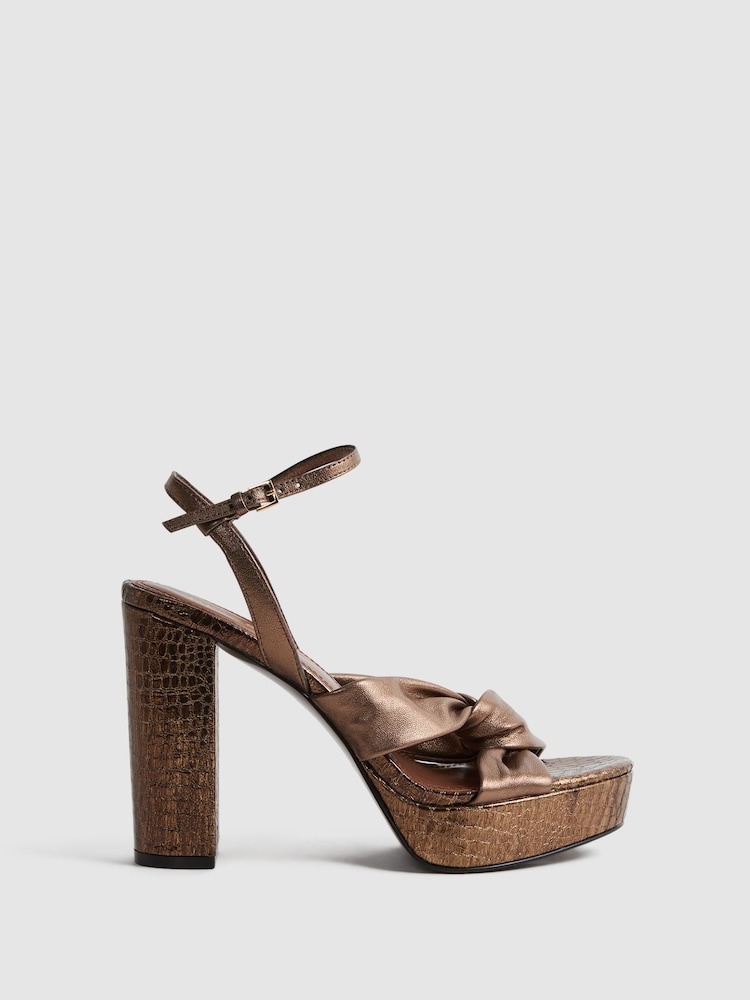 Reiss Bronze Heidi Metallic Leather Platform Heels - Image 1 of 5