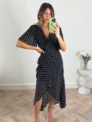 Style Cheat Black Lottie Polka Dot wrap dress - Image 1 of 3