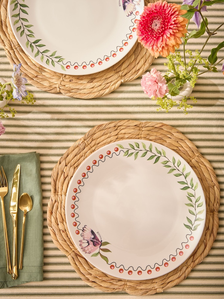 Cath Kidston Set of 4 Neutral Butterfly Dinner Plates - Image 2 of 3 Cath Kidston Set of 4 Neutral Butterfly Dinner Plates - Image 2 of 3