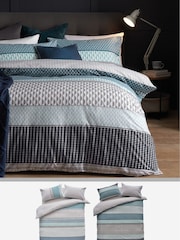 2 Pack Teal Blue Geo Reversible Duvet Cover and Pillowcase Set - Image 1 of 4
