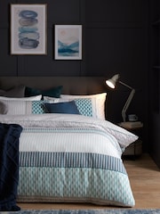 2 Pack Teal Blue Geo Reversible Duvet Cover and Pillowcase Set - Image 2 of 4