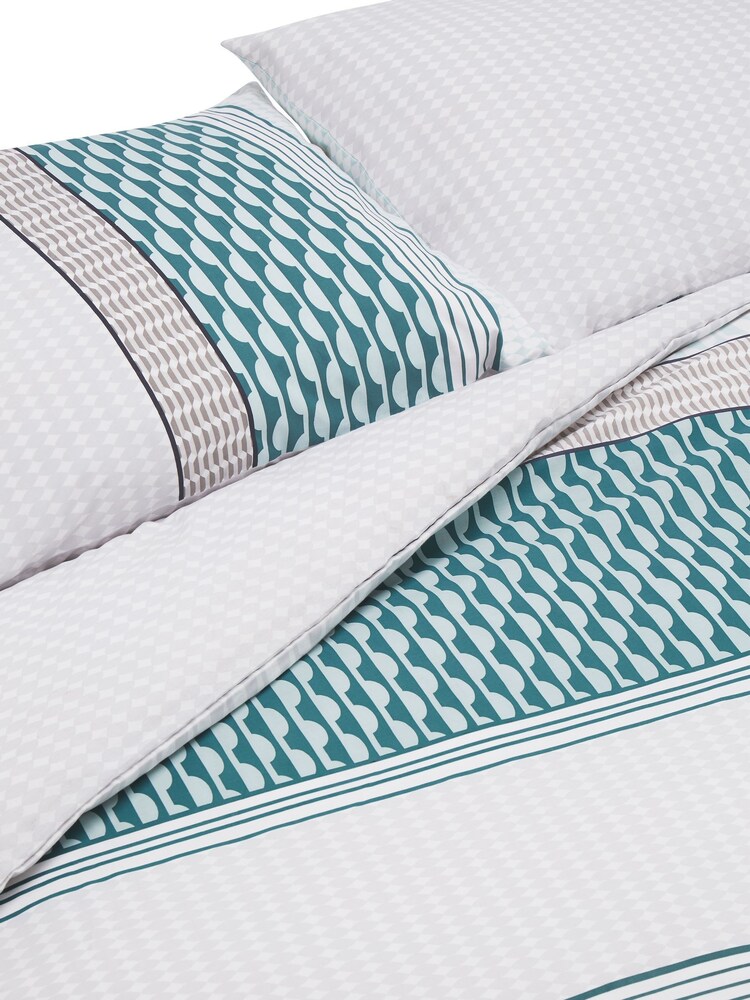 2 Pack Teal Blue Geo Reversible Duvet Cover and Pillowcase Set - Image 4 of 4