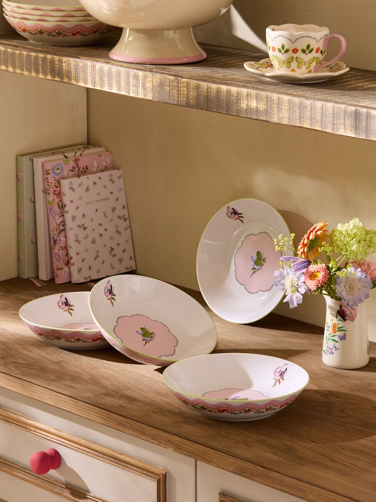 Cath Kidston Set of 4 Pink Butterfly Pasta Bowls - Image 1 of 3 Cath Kidston Set of 4 Pink Butterfly Pasta Bowls - Image 1 of 3