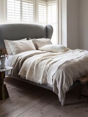 Piglet in Bed Oatmeal Stripe Linen Fitted Sheet - Image 1 of 2