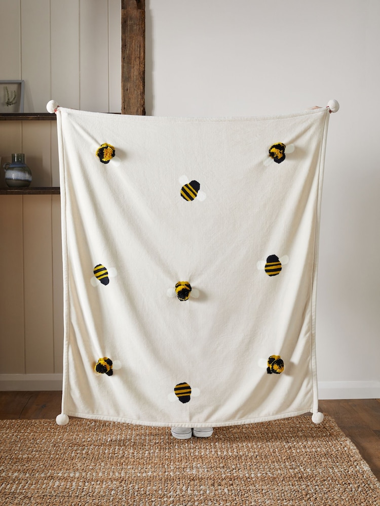 Natural Cosy Bee Appliqué Throw - Image 2 of 4