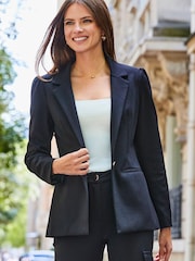 Sosandar Black Ruched Shoulder Ponte Blazer - Image 1 of 5