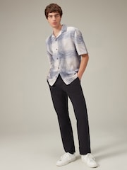 White/Blue Linen Blend Check Short Sleeve Shirt - Image 2 of 7