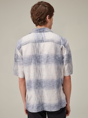 White/Blue Linen Blend Check Short Sleeve Shirt - Image 3 of 7