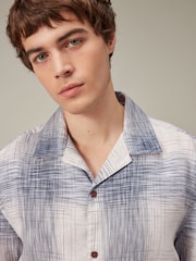 White/Blue Linen Blend Check Short Sleeve Shirt - Image 5 of 7