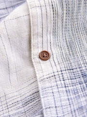 White/Blue Linen Blend Check Short Sleeve Shirt - Image 7 of 7