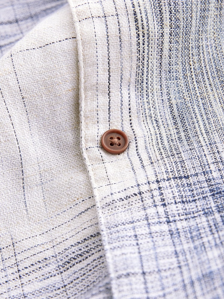White/Blue Linen Blend Check Short Sleeve Shirt - Image 7 of 7