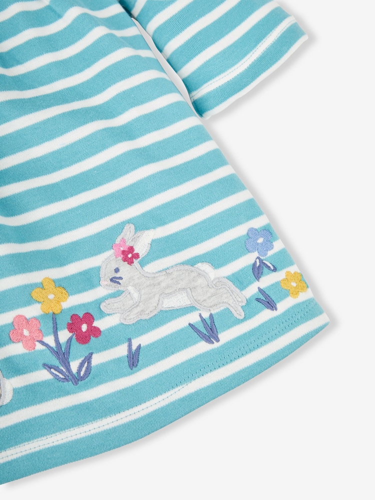 JoJo Maman Bébé Duck Egg Green Bunny Girls' Stripe Appliqué Dress - Image 3 of 3