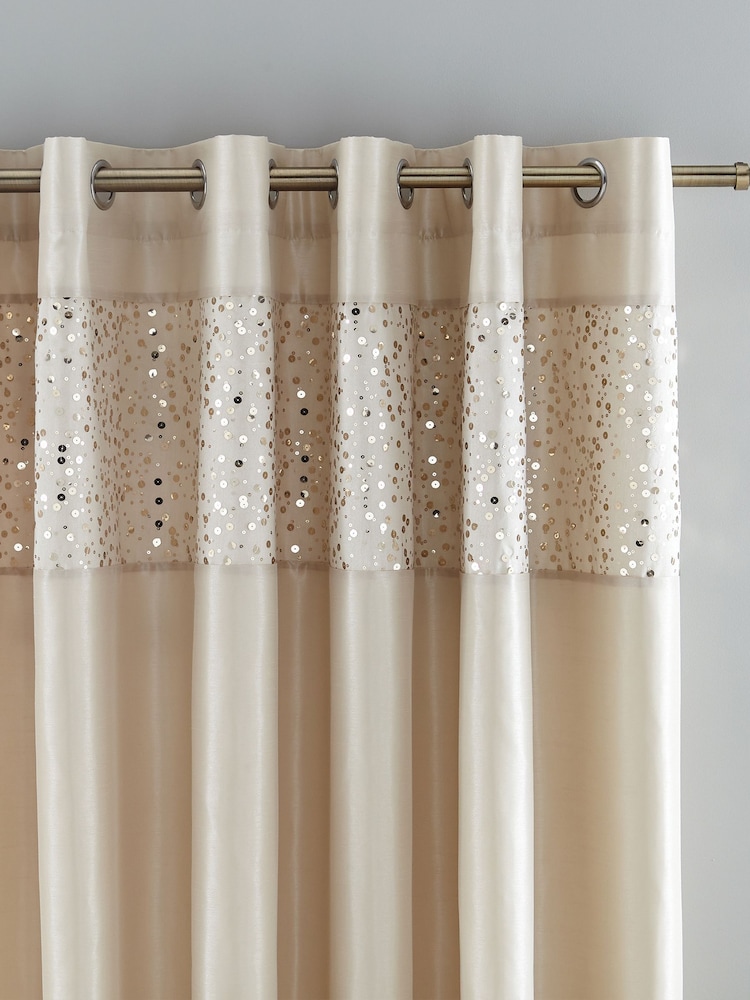 Catherine Lansfield Natural Glitzy Sequin Eyelet Lined Curtains - Image 1 of 3