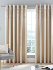 Catherine Lansfield Natural Glitzy Sequin Eyelet Lined Curtains - Image 2 of 3