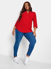 Yours Curve Red Half Placket Jersey Top - Image 3 of 4