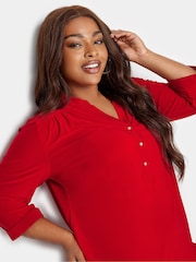 Yours Curve Red Half Placket Jersey Top - Image 4 of 4