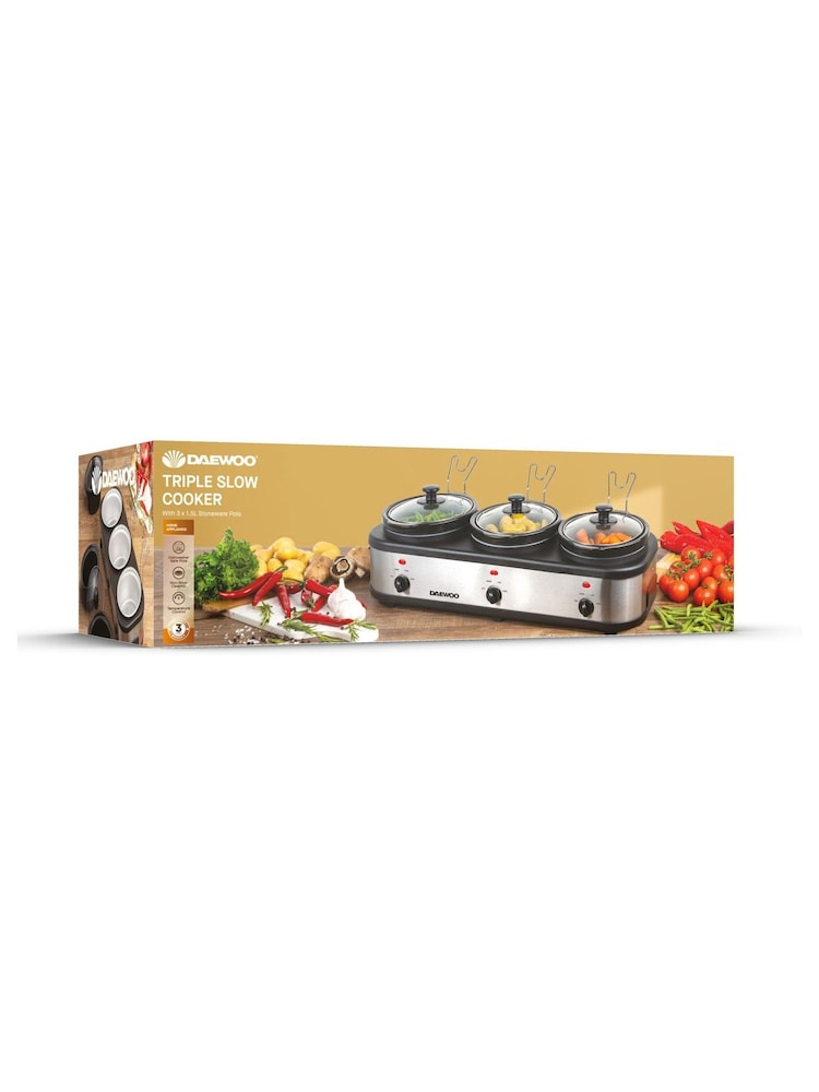 Daewoo Silver 3x1.5L Triple Slow Cooker - Image 4 of 4