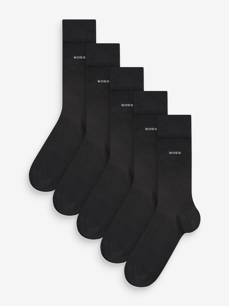Black - BOSS Cotton Blend Regular Length Socks 5 Pack - Image 1 of 2