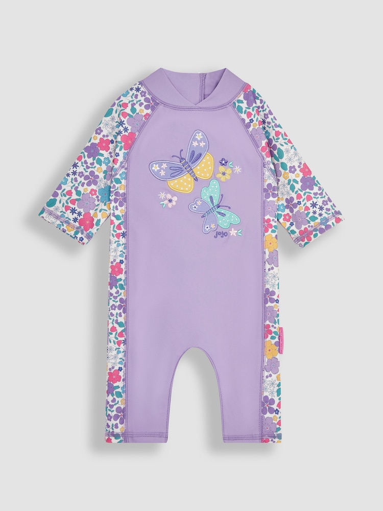 JoJo Maman Bébé Pastel Floral UPF 50 1-Piece Sun Protection Suit - Image 1 of 3