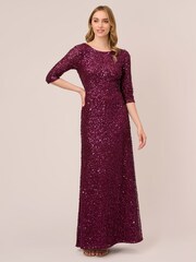 Adrianna Papell Red 3/4 Sleeve Beaded Mermaid Gown - Image 1 of 6