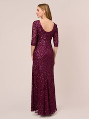 Adrianna Papell Red 3/4 Sleeve Beaded Mermaid Gown - Image 2 of 6