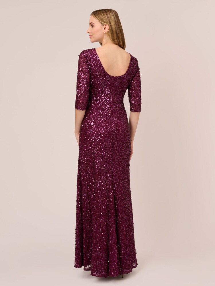 Adrianna Papell Red 3/4 Sleeve Beaded Mermaid Gown - Image 2 of 6