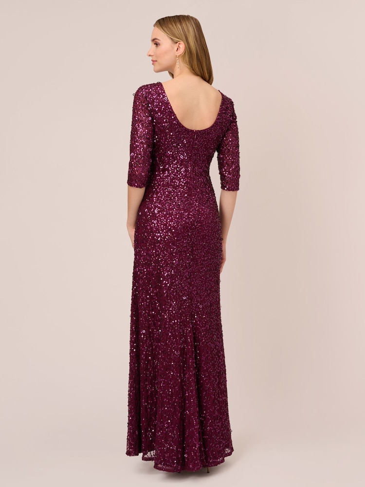 Adrianna Papell Red 3/4 Sleeve Beaded Mermaid Gown - Image 2 of 6 Adrianna Papell Red 3/4 Sleeve Beaded Mermaid Gown - Image 2 of 6