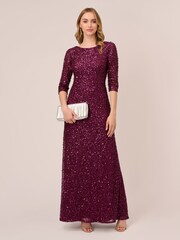 Adrianna Papell Red 3/4 Sleeve Beaded Mermaid Gown - Image 3 of 6