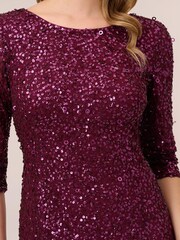 Adrianna Papell Red 3/4 Sleeve Beaded Mermaid Gown - Image 4 of 6