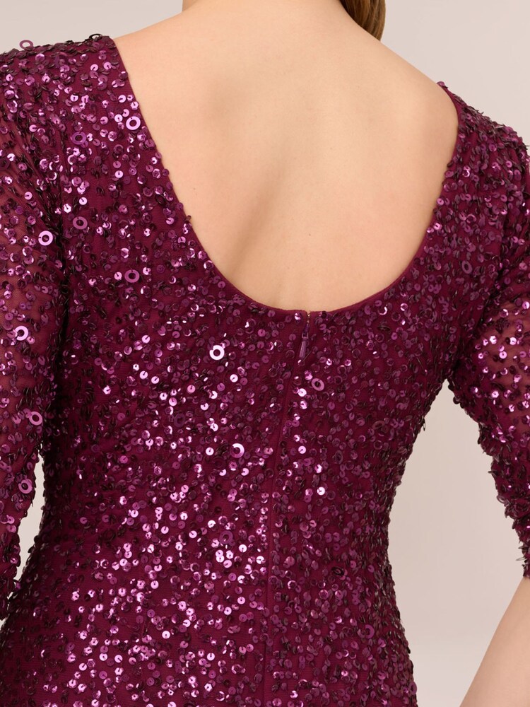 Adrianna Papell Red 3/4 Sleeve Beaded Mermaid Gown - Image 5 of 6